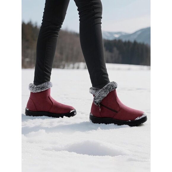 Women's Waterproof Snow Boot Warm Ankle Fur Lined Booties Insulated Shoes Red - Picture 2 of 6